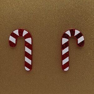 Candy cane red and white striped acrylic stud earrings